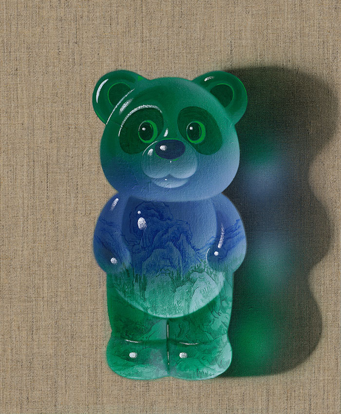 Emerald Gummy Panda - Snowy Mountains and Xiao Temple, Acrylic on Canvas, 50x40cm, 2025