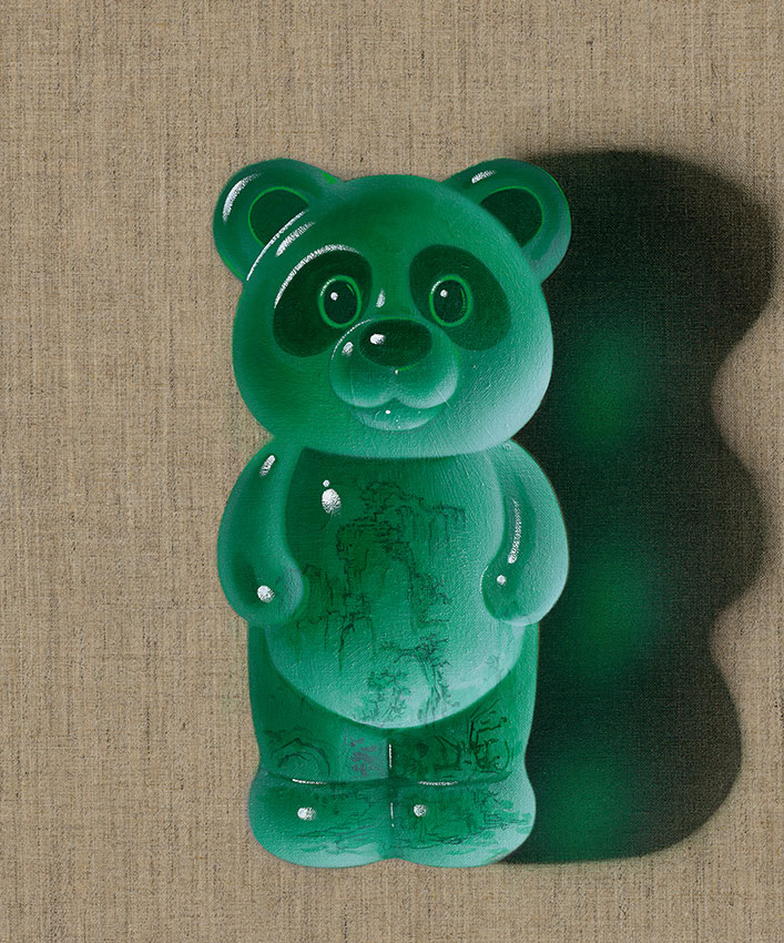 Emerald Gummy Panda - Early Spring, Acrylic on Canvas, 50x40cm, 2025