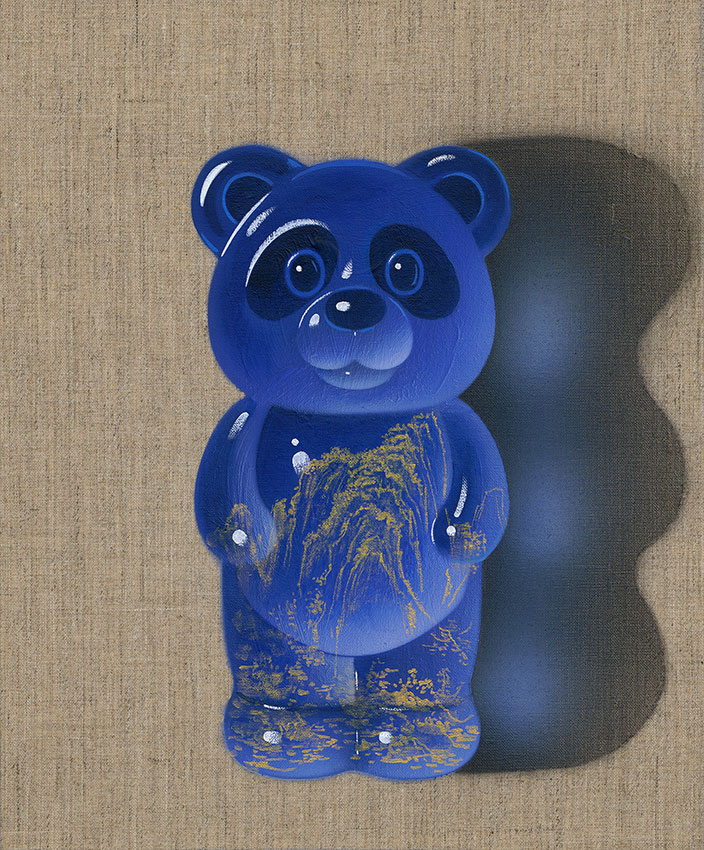 Emerald Gummy Panda - Summer Mountains, Acrylic on Canvas, 50x40cm, 2025